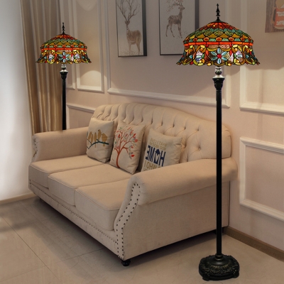 Living Room Crown Floor Light Stained Glass 2 Lights Antique Style Floor Lamp with Jewelry