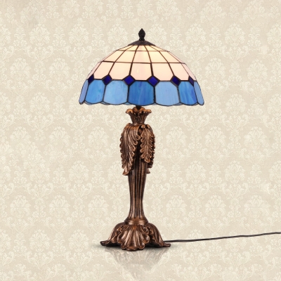 Tradition Tiffany Grid Dome Table Light Art Glass Resin 1 Light Blue Desk Light for Living Room