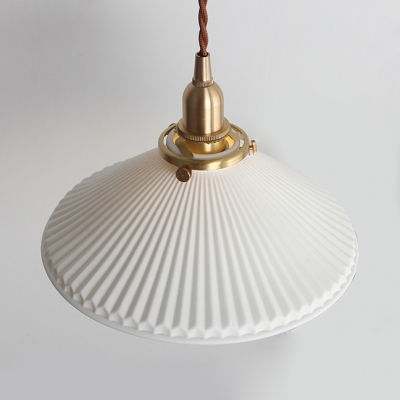 Simple Style Flute Cone Hanging Light 1 Light Ceramics Pendant Light in White for Shop Bar