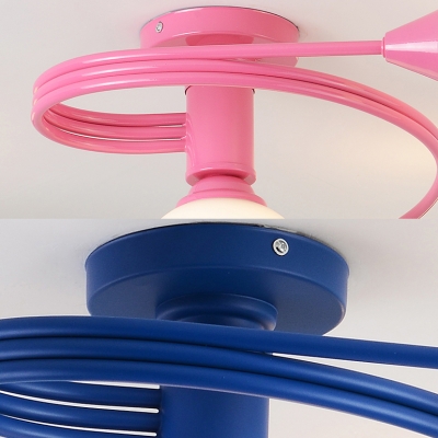 Macaron Stylish Bud Semi Flush Ceiling Light 4/6 Lights Opal Glass Ceiling Lamp in Blue/Pink for Bedroom