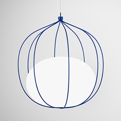 Industrial Blue/Orange/White Pendant Light Egg 1 Light Metal Ceiling Pendant with Melon Cage for Office