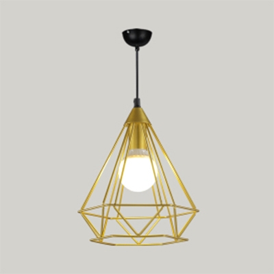 Diamond Caged Cafe Hanging Light Metal 1 Light Industrial Vintage Pendant Lamp in Black/Gold/White
