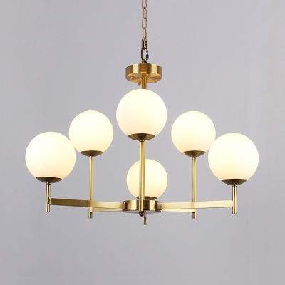 6/8 Lights Globe Chandelier Elegant Style Frosted Glass Hanging Light in Brass for Study Room