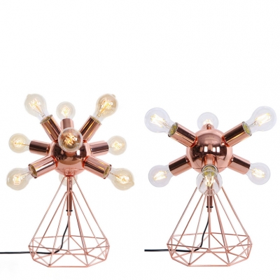 

6/9 Lights Orb Desk Light with Diamond Body Rustic Style Metal Table Lamp in Rose Gold for Bedroom, HL533532