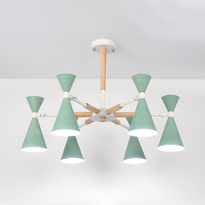 6 Lights Hourglass Hanging Light Modern Metal Pendant Light in Green/Gray/Pink/Blue for Bedroom