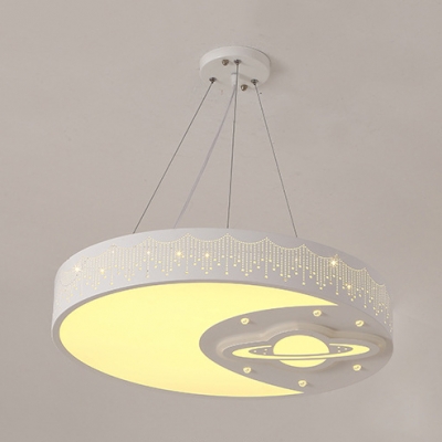 Acrylic Moon Planet Pendant Light Creative White Hanging Light in Warm/White for Child Bedroom