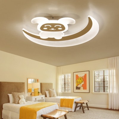 Acrylic Smile Rabbit Ceiling Light Kid Bedroom Cartoon LED Flush Mount Light with White/Yellow Lighting