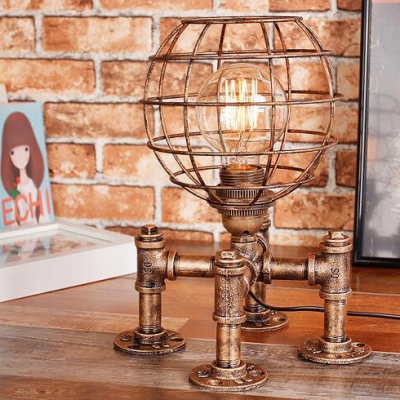 Antique Globe Wire Frame Table Light Metal 1 Light 2 Color Choice Desk Lamp for Study Room