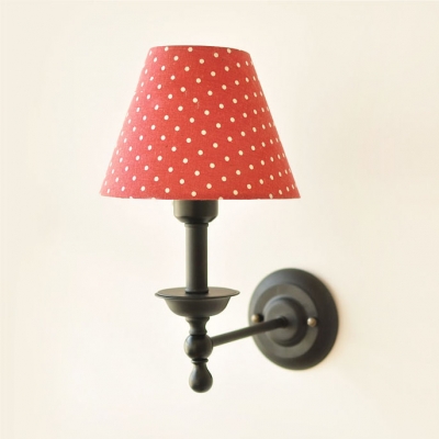 Antique Style Dottie Wall Light 1 Light Fabric Sconce Light in Blue/Coffee/Red for Hallway