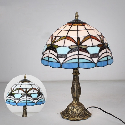 Art Glass Dome Table Light One Light Tiffany Traditional Table Lamp with Brass Body for Study Room