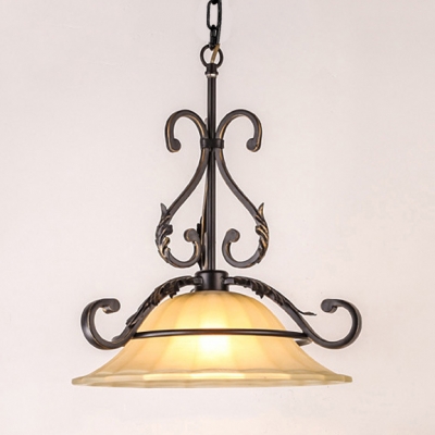 Beige Bell Shade Hanging Lamp 1 Light Antique Style Frosted Glass Ceiling Light for Bathroom