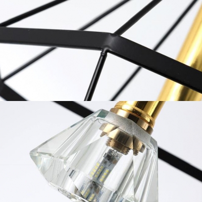 Black Round Canopy Pendant Light with Cage 3 Lights Antique Metal Hanging Light for Kitchen
