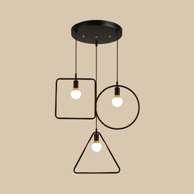 Black Wire Frame Pendant Light 3 Lights Industrial Metal Hanging Light with Linear/Round Canopy for Bar