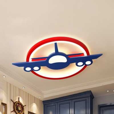 Blue Airplane LED Ceiling Mount Light Creative Metal Third Gear/Warm/White Ceiling Fixture for Nursing Room