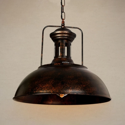 Cafe Domed Shade Pendant Light Metal One Head Antique Stylish Aged Brass/Rust Hanging Lamp