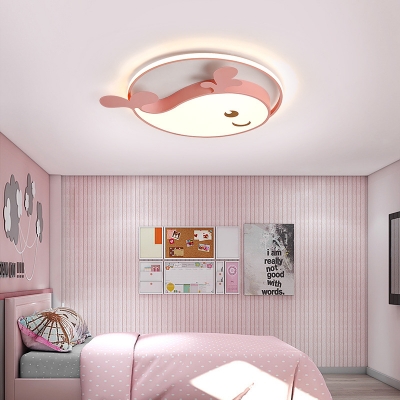 Candy Colored Dolphin Ceiling Fixture Cartoon White Lighting/Third Gear LED Flush Ceiling Light for Kindergarten