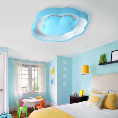 Cartoon Cloud LED Ceiling Mount Light Acrylic Blue/White Flush Light in Warm/White for Kindergarten