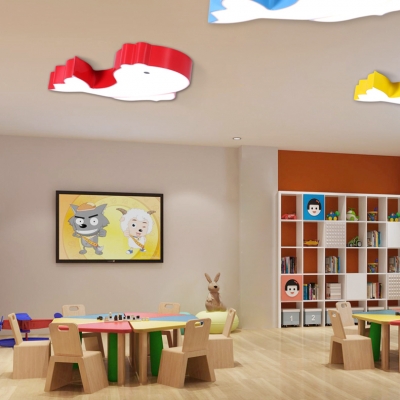Cartoon Dolphin Flush Mount Light Modern Acrylic Blue/Red/Yellow Ceiling Lamp with White Lighting for Shop