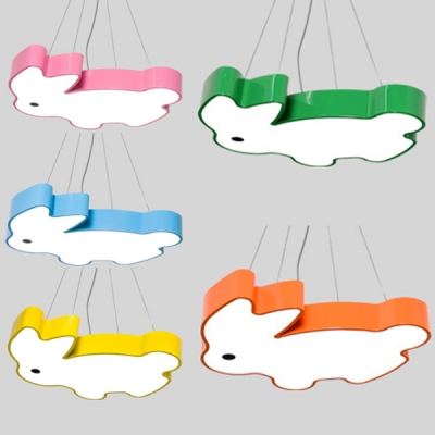 Cartoon Rabbit Pendant Lamp Acrylic Eye-Caring Animal Suspension Light for Nursing Room