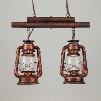 Cloth Shop Kerosene Island Lamp Metal 2 Lights Industrial Island Light in Aged Brass/Antique Copper