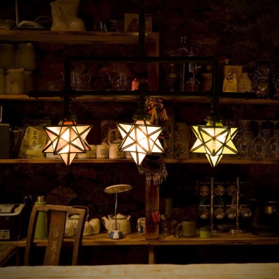 Colorful Star Shade Suspension Light 3 Lights Industrial Glass Metal Chandelier for Bar