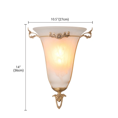 Cone Shade Hallway Sconce Lamp with Flower Frosted Glass 1 Light Colonial Style Wall Light in White