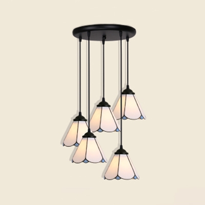 Cone Shade Hotel Suspension Light Glass 4/5/6 Lights Tiffany Simple Style Pendant Light in Blue/White