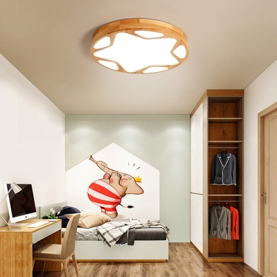Contemporary Star LED Flush Mount Light Acrylic Wood Multi Mode Optional Ceiling Fixture for Classroom
