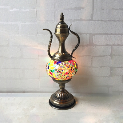 Creative Carafe Shape Table Light 1 Light Stained Glass Table Lamp in Aged Brass for KTV