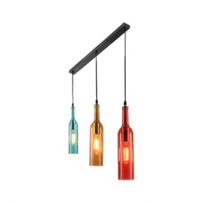 Creative Linear/Round Canopy Pendant Light Wine Bottle 3 Lights Glass Hanging Light for Bar