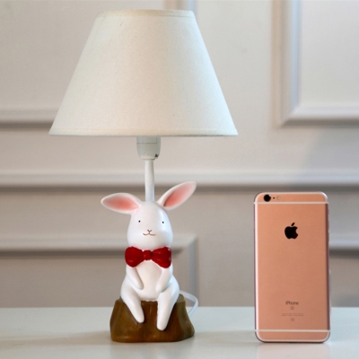 Cute Bow Rabbit Led Desk Lamp Resin 1 Light Eye Caring White Study