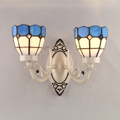 

Dome Restaurant Hallway Sconce Light Glass 2 Lights Mediterranean Style Wall Lamp, HL524692