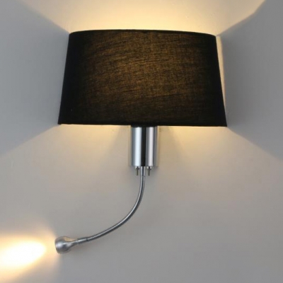 Drum Shade Bedroom Wall Light with Gooseneck Metal 1 Light Traditional Sconce Light in Beige/Black/White