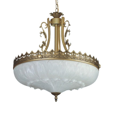 Elegant Style Dome Chandelier 3 Lights Frosted Glass Pendant Lamp in White for Study Room