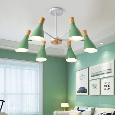 European Style Bottle Chandelier with Macaron Color 6 Lights Metal Suspension Light for Bedroom
