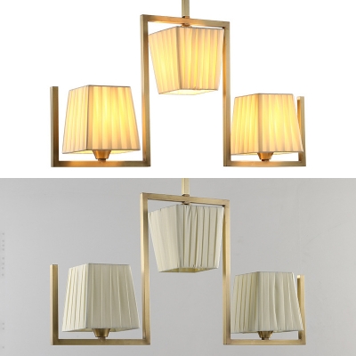 Fabric Trapezoid Shade Hanging Light 3 Lights Modern Island Light in Gold for Living Room