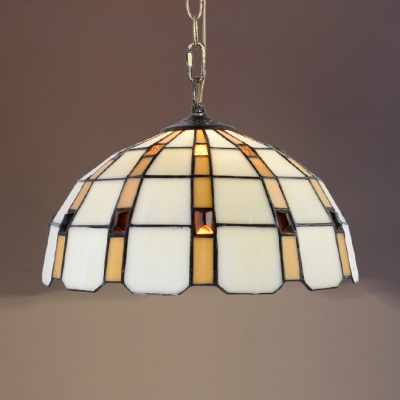 Glass Grid Bowl Hanging Lamp Shop 12 Inch Tiffany Style Rustic Suspension Light in Beige