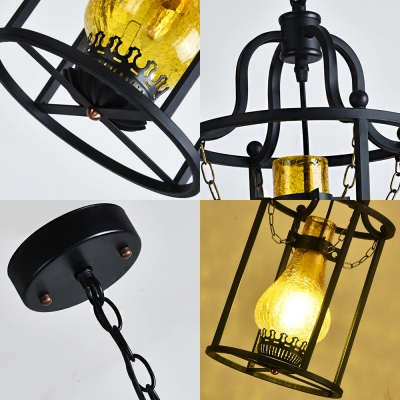 Glass Kerosene Suspension Lamp 1 Light Industrial Hanging Light in Black for Balcony Bar