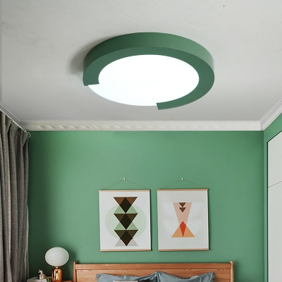 Green/Pink Ring Ceiling Mount Light Macaron Loft Stepless Dimming/White Lighting LED Flush Light for Living Room