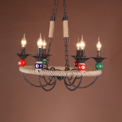 Colonial Style Candle Chandelier Rope 3 Lights Bronze Pendant Light with Billiard for Hallway