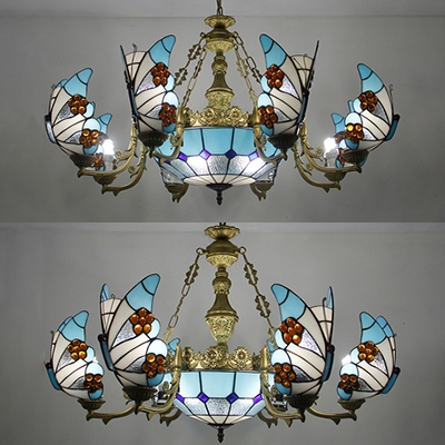 Mediterranean Style Dome Chandelier With Butterfly Glass 7 9