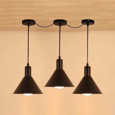 Metal Conical Shade Pendant Light 3 Lights Antique Style Hanging Lamp in Black for Bar Cafe
