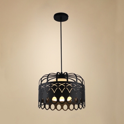 Metal Crown Pendant Lamp 1 Light Vintage Style Suspension Light in Black for Shop Cafe