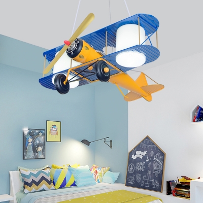 Metal Propeller Gilder Pendant Light American Style Hanging Lamp in Blue&Yellow for Kindergarten