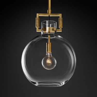Modern Brass Ceiling Light Dome/Globe/Triangle/Tube 1 Light Clear Glass Pendant Lamp for Hallway