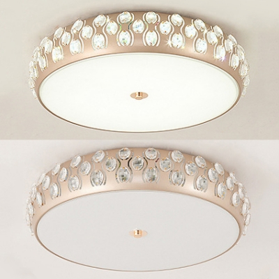 Modern Drum LED Flush Mount Light Acrylic Third Gear Ceiling Light with Crystal Decoration for Study Room
