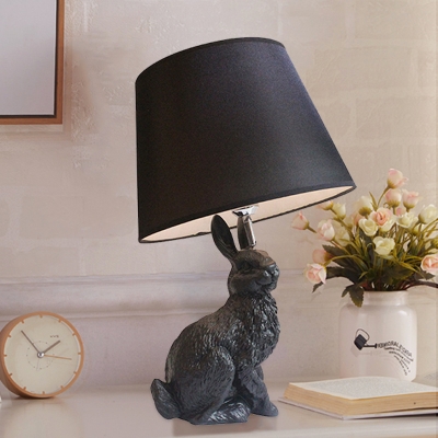 Modern Style Tapered Desk Lamp with Rabbit 1 Light Fabric Reading Light in Black for Bedroom