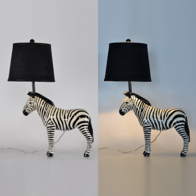 Modern Tapered Shade Desk Light with Zebra Resin 1 Light Black Study Light for Boy Bedroom