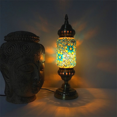 Moroccan Blue/Green/Red Desk Light Tube Shade One Light Metal Glass Table Lamp for Office