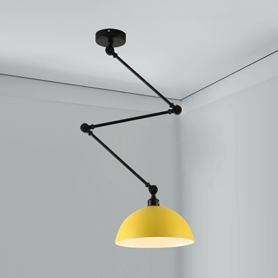 Nordic Bowl Extendable Hanging Light Aluminum 1 Light Black/Green/Red/Yellow Ceiling Light for Bedroom